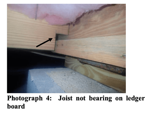 The main floor joist does not rest on ledger