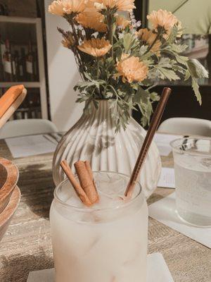 iced horchata with cinnamon sticks!