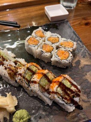 Spicy salmon & spider roll.