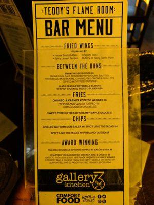 The bar menu