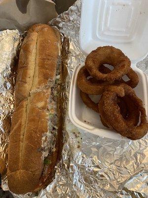 Steak and Cheese Sub Onion Rings Upcharge