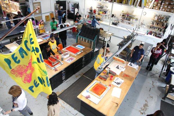 A screen printing class in our print shop.