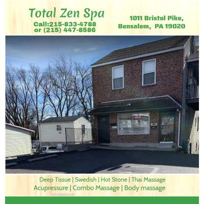 Start your healthier lifestyle Today at
Total Zen Spa
1011 Bristol Pike, Bensalem,  PA 19020