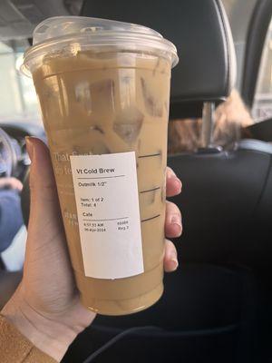 Venti Cold Brew w/ oat milk only