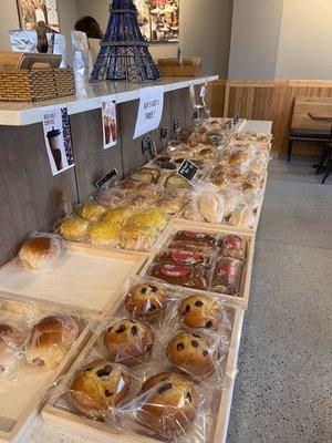 Sweet red bean buns, spinach & artichoke pastry, muffins, etc.