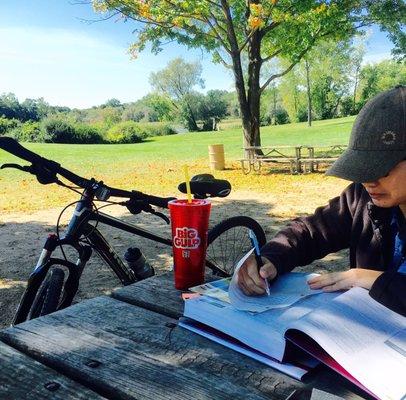 At Stoney Creek Metro Park with my refillable BIG GULP cup and iced coffee ...