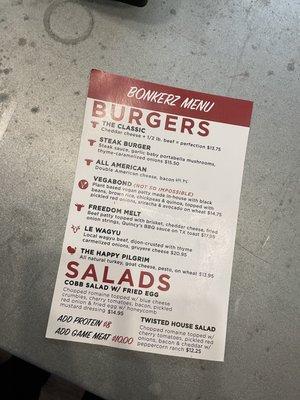 Special Menu at Twisted Root Burger