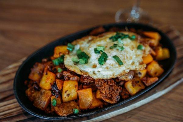 Chorizo hash served during brunch hours - Saturdays and Sundays!