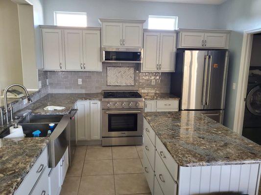 Cambria Helmsley countertops look great with our stainless kitchen! We are very pleased with both the product and the service.