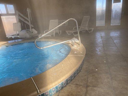 Hot tub and ceiling falling into the water