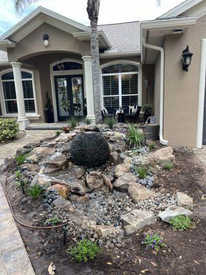 New pondless waterfall installation with 12ft stream and medium stacked slate sphere.  

Cocoa, FL.

03/04/24-03/06/24