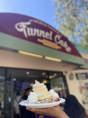 Funnel cakes is a must at an amusement park!