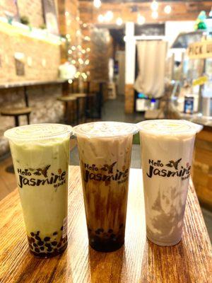 Matcha Milk Tea, Brown Sugar Boba Milk Tea, Taro Milk Cloud