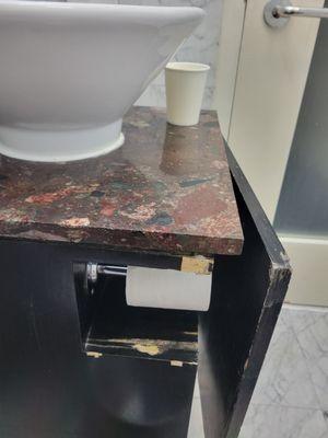 Sink with broken door and damages