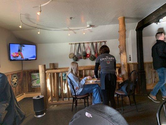 2nd floor dining... stair access only.   If it's a gorgeous day, outside dining is great as the sun bathes the patio all afternoon.