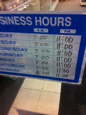 Current hours as of 3/2/12