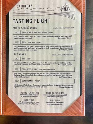 Tasting flight menu - Oct 2023