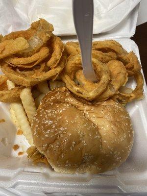 Bacon cheeseburger plate half & half