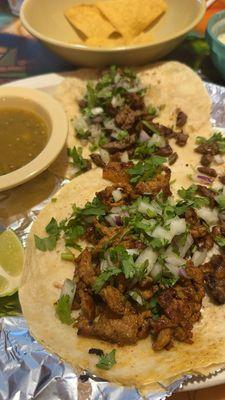 Mexican style tacos with flour tortillas