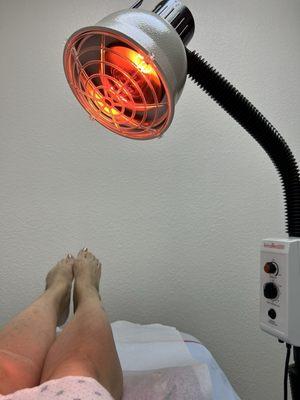 D' infrared heat lamp on for front side acupuncture & back side acupuncture for car accident at Joy Health Acu Friyay 10-11-24