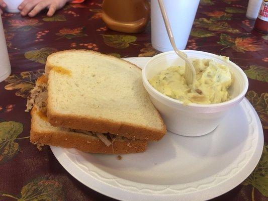 BBQ Pork Chopped with 8 oz. side of potato salad (warm)