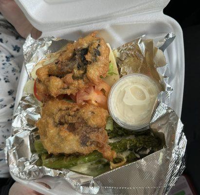 Portabella po' boy with Parmesan asparagus