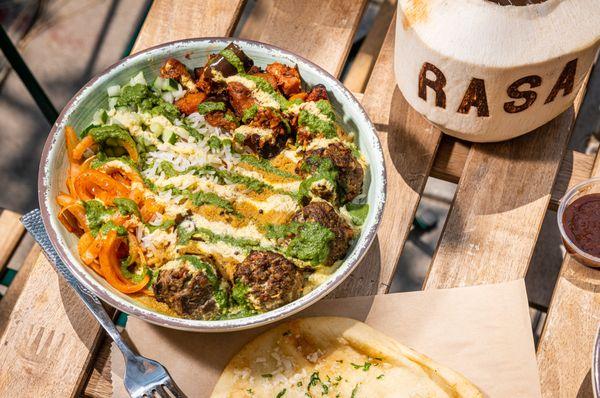 open sesame grain bowl + naan