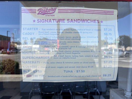 Menu posted outside Feb 2023