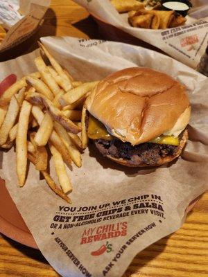 Burger and fries. Fries were not very fresh seems like they have pre-cooked Patty's now for there hamburger not very fresh.