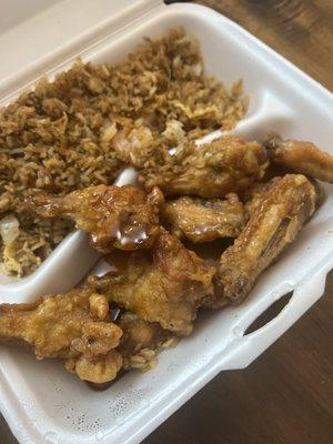 10 Pieces Chicken Wing and Shrimp Fried Rice Special Combination ... here's my pic with the honey  I asked for on my wings