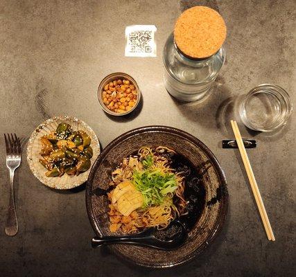 Garlic Soy Cucumbers and Mushroom Ramen (the Vegan version)