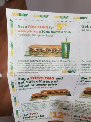 What is this stupid  coupon.  Honestly SUbWAY IS MAKING CUSTOMERS SPEND MORE MONEY WHILE USING A COUPON   READ THE COUPON I SHOW.