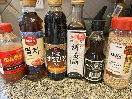 Basic Korean condiments for cooking and/or making banchan side dishes