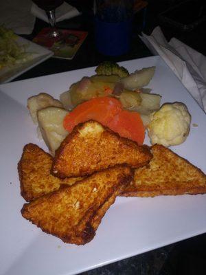 Veggies, Yuca and Fried Cheese.