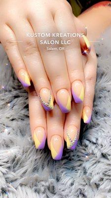 Pastel chevron tips with rhinestones