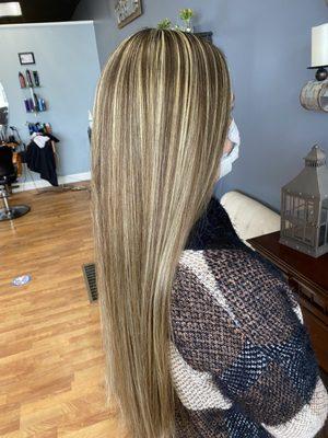 Heavy blonde highlights done by Danielle