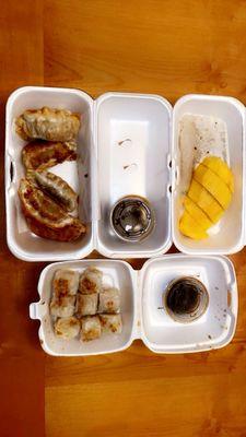 Mango W/ Sticky Rice, Spicy Chicken Pot Stickers, Shumai