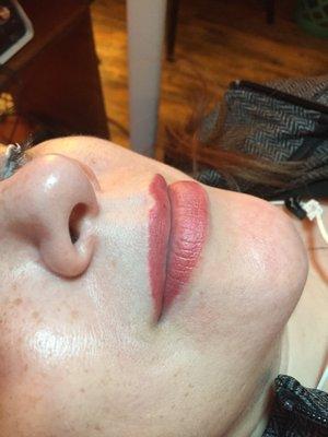 Beautiful lips just BEFORE a touch up.  Her lips were done a little over a year ago.