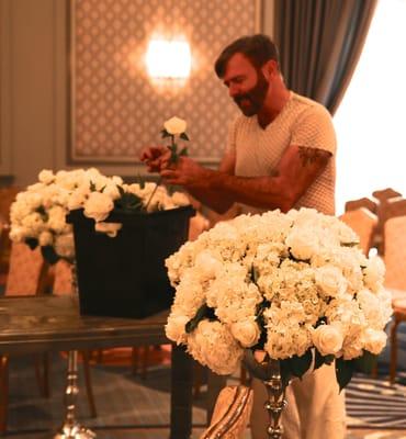 The Bloomfield Hills Florist creating floral masterpieces for a wedding at the Henry hotel in Dearborn, MI.