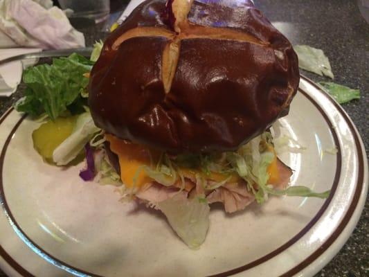 House Club - turkey, bacon on a pretzel roll!