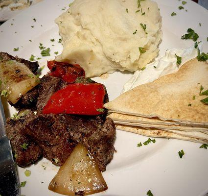 Beef kabob. It was cooked perfectly, and delicious.