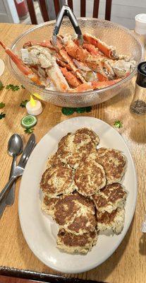 Crab cakes and king crab legs