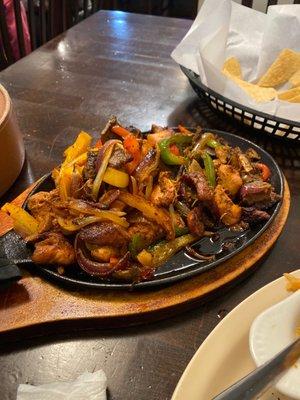 Chicken and steak fajitas