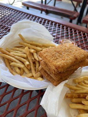 Awful, absolutely awful fries!!! And thin square frozen fish product!?! Yuck