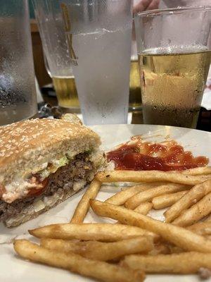 Cheeseburger and fries. (I prefer my burger well done but they will cook it just as you request!!)