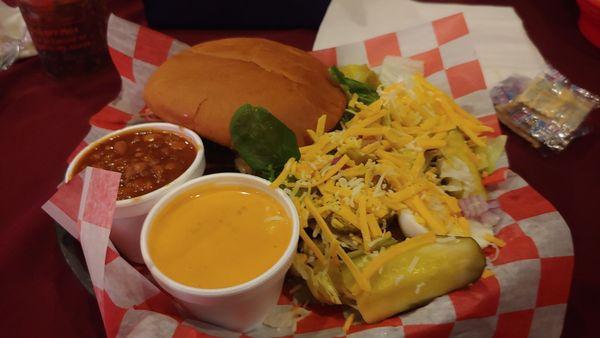 BBQ basket with side salad and extra side of beans