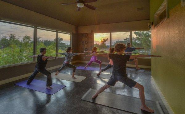 Yoga studio | Offering gentle, hatha, yin, restorative, slow flow & power yoga classes in Marble Falls, TX during sunset!