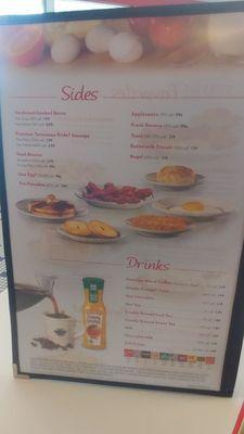 back of the breakfast menu.. the extras the sides and the drinks