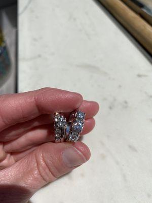 White gold wedding set and 3-stone anniversary ring - expertly repaired by George Necula Jewelry and Design in Newport Beach, CA