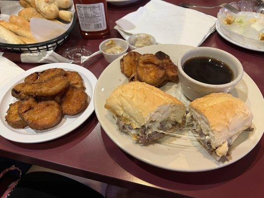 French dip sandwich and sweet potato fries. Delicious!